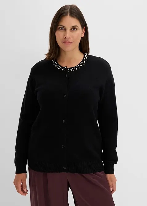 Gilet en fine maille &agrave; col perl&eacute;, bonprix