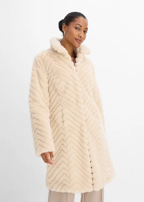 Manteau en peluche &agrave; col montant, bonprix