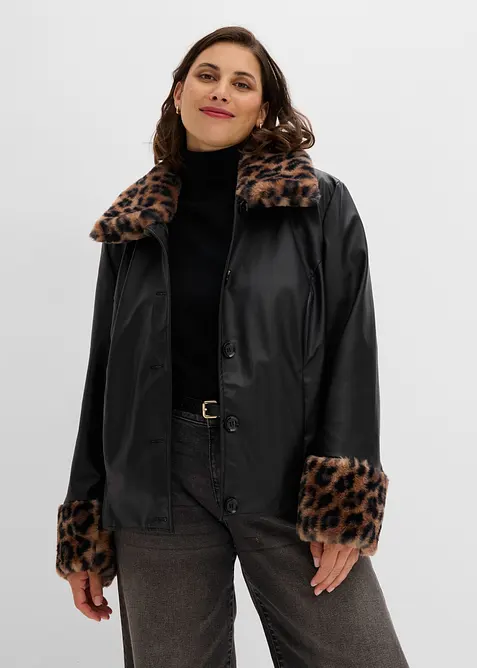 Lederimitat-Jacke mit Fellimitat, bonprix