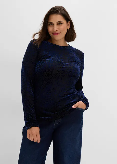 T-shirt manches longues en velours d&eacute;vor&eacute;, bonprix