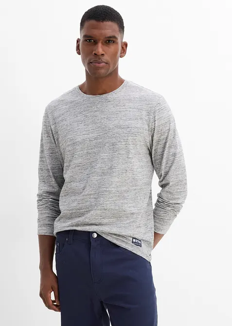 Lot de 3 T-shirts manches longues chin&eacute;s en coton m&eacute;lang&eacute;, bonprix