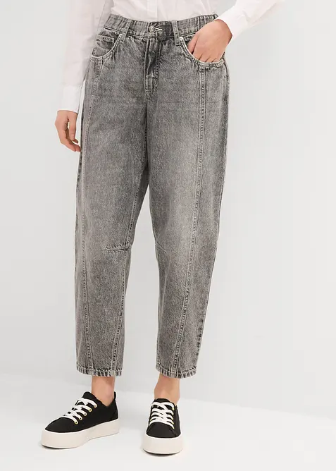 Jean barrel taille mi-haute, cropped, bonprix