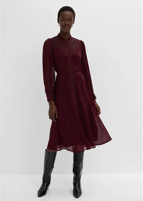Chiffonkleid mit aufwendigem Spitzenbesatz, bonprix