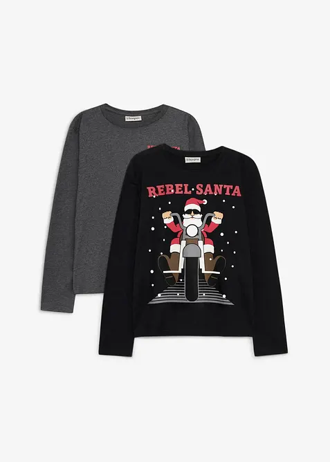 Lot de 2&nbsp;T-shirts manches longues coton de No&euml;l, bonprix