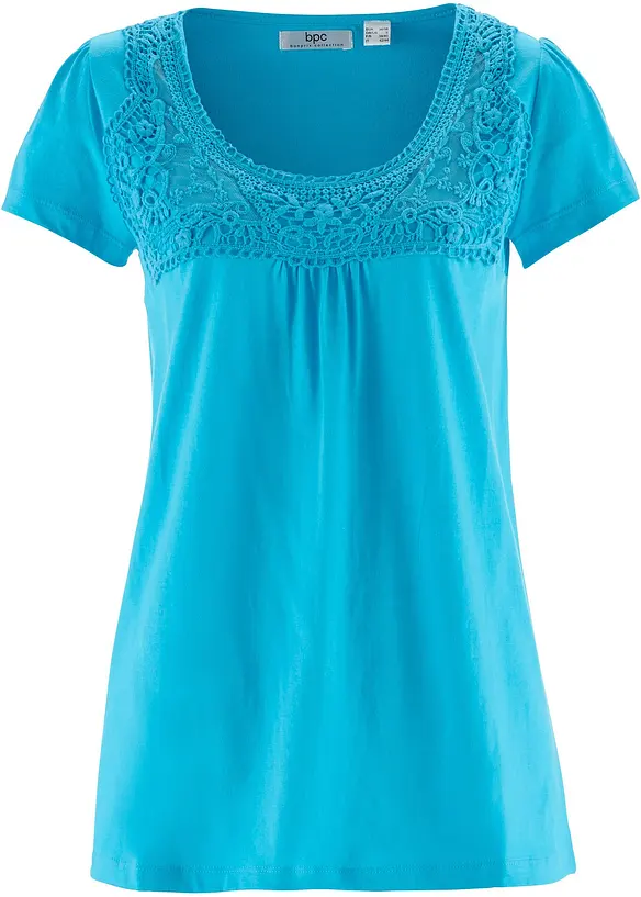 Baumwoll Shirt mit Spitze, Kurzarm, bonprix