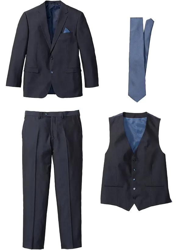 Anzug mit Weste und Krawatte (4-tlg. Set), Regular Fit, bonprix
