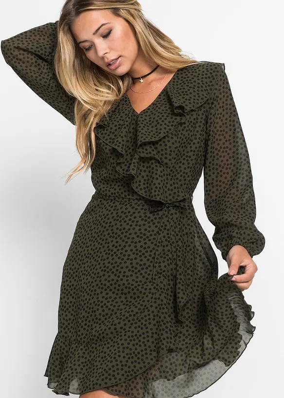 Robe style portefeuille à volants, bonprix