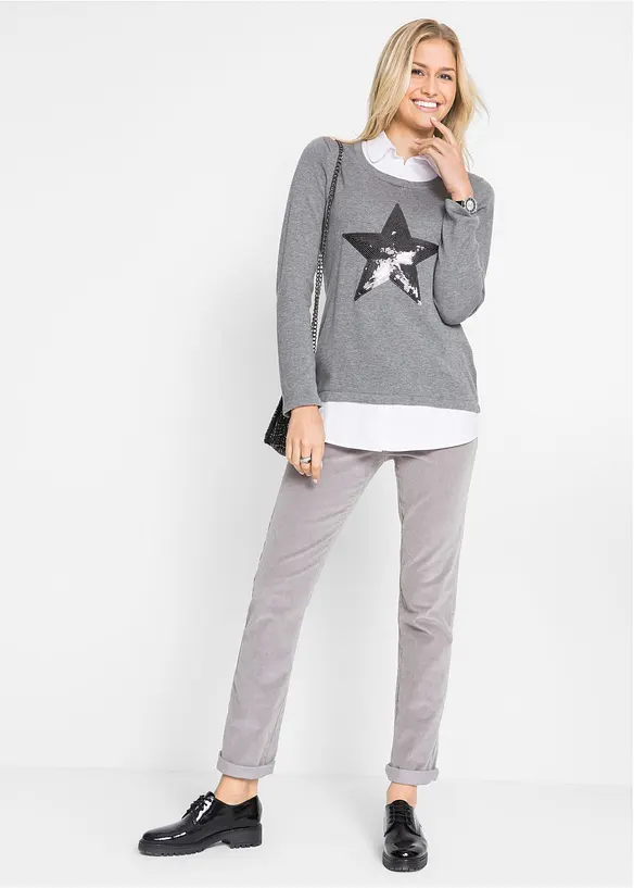 2 in 1 Pullover mit Bluseneinsatz, Langarm, bpc bonprix collection