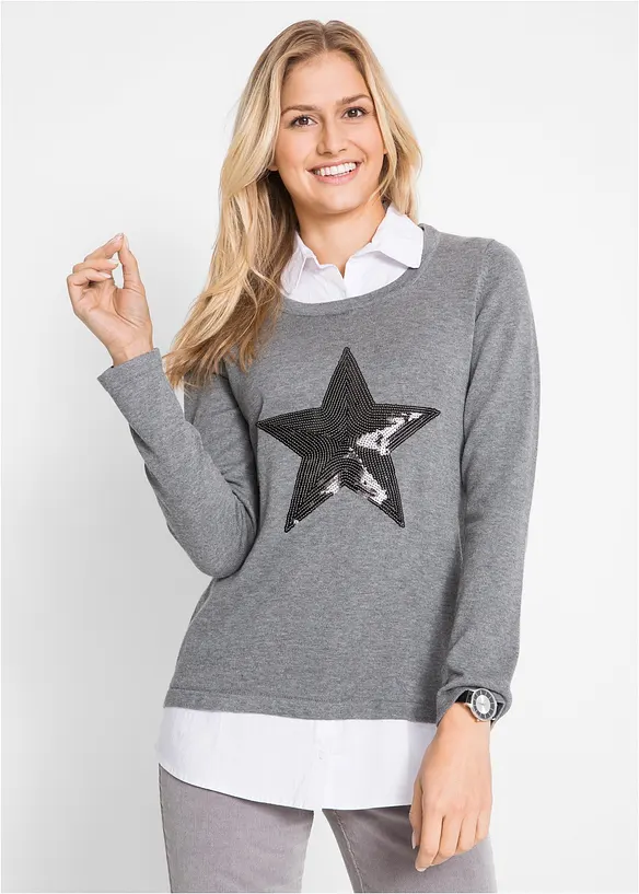 2 in 1 Pullover mit Bluseneinsatz, Langarm, bpc bonprix collection