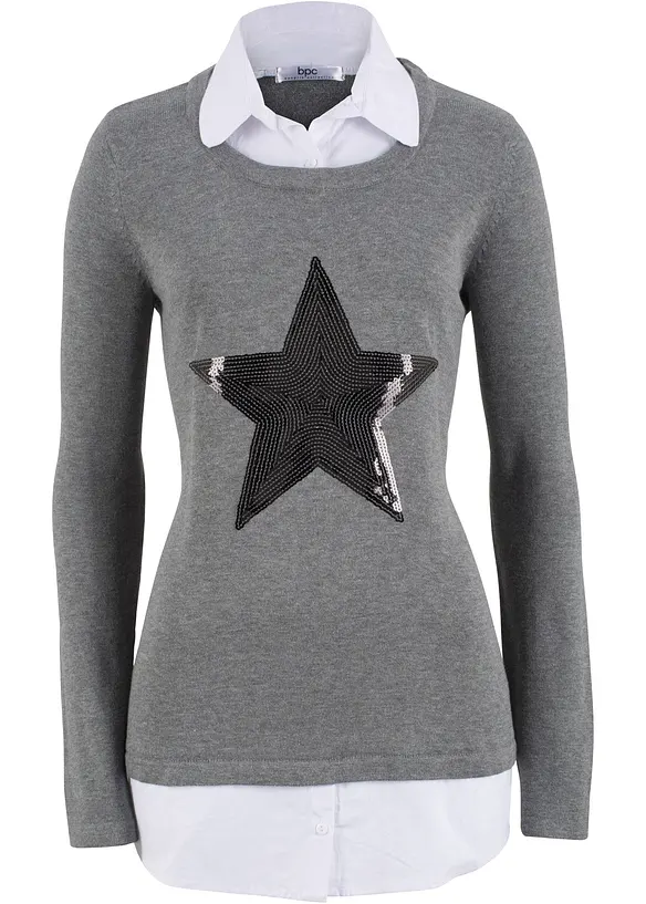 2 in 1 Pullover mit Bluseneinsatz, Langarm, bpc bonprix collection