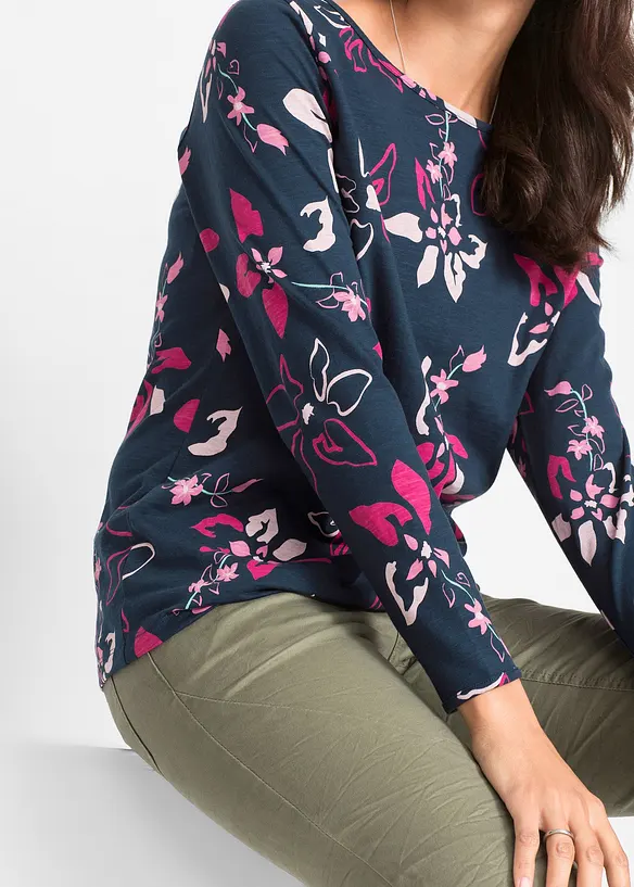 T-shirt manches longues à imprimé floral, bonprix