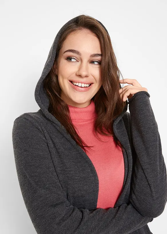 Longstrickjacke mit Kapuze, bonprix