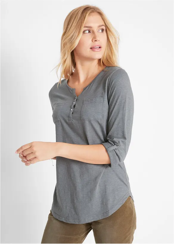 T-shirt col tunisien boutonné à manches longues, bonprix
