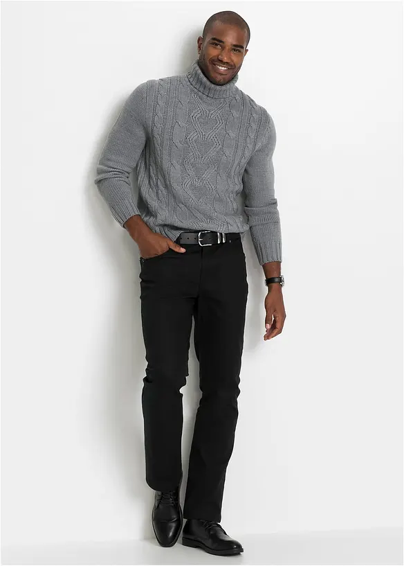 Pull col roulé en maille torsadée, bonprix