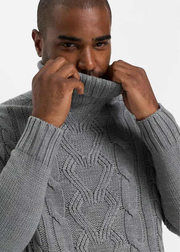 Pull col roulé en maille torsadée, bonprix