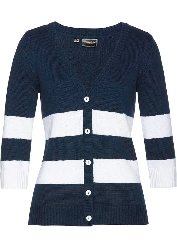 Baumwollstrickjacke mit Streifen, bonprix
