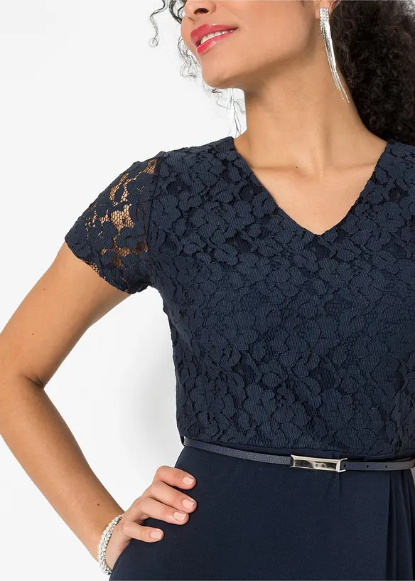 Minikleid mit Spitze und Gürtel, bonprix