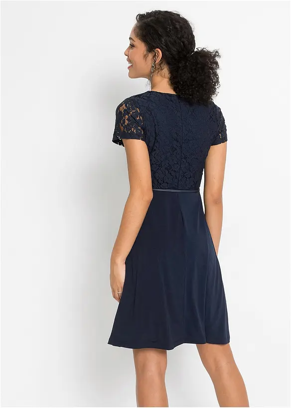 Minikleid mit Spitze und Gürtel, bonprix