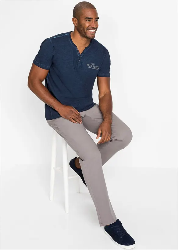 Henleyshirt, Kurzarm in gewaschener Optik aus reiner Baumwolle, bonprix