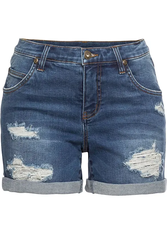 Short en jean taille mi-haute à effets déchirés, bonprix