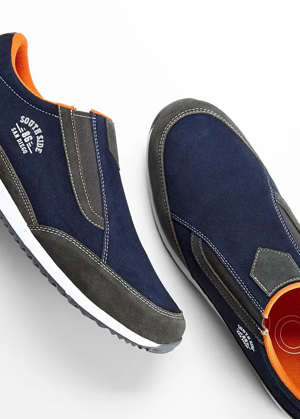 Sneakers &agrave; enfiler en cuir velours, bonprix
