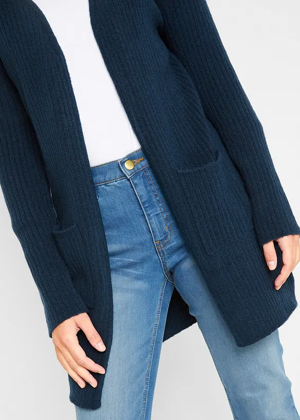 Longstrickjacke in breiter Rippenstruktur, bonprix
