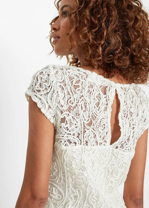 Blouse manches courtes en dentelle cordée, bonprix