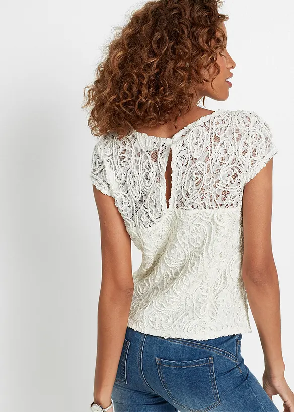 Blouse manches courtes en dentelle cordée, bonprix