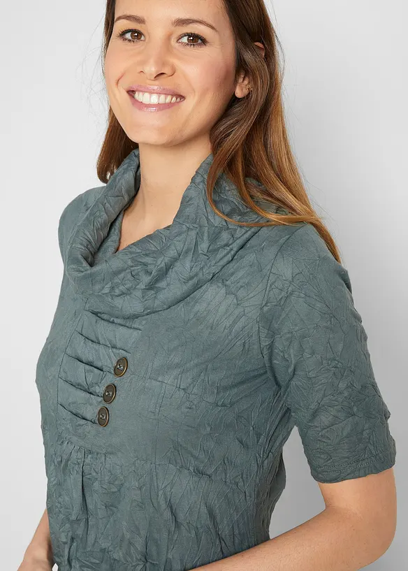 T-shirt tunique froissé avec manches mi-longues, bonprix