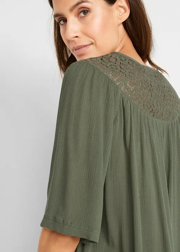 Long-Tunika aus Crinkle, halbarm, bonprix
