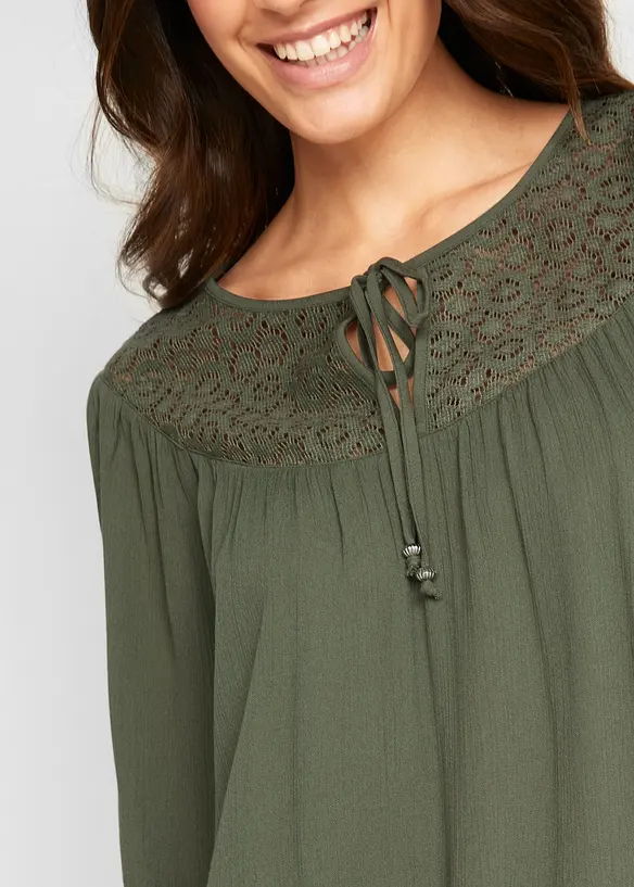Long-Tunika aus Crinkle, halbarm, bonprix