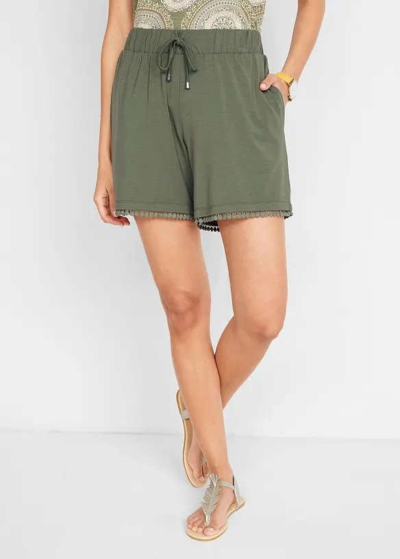 Short en jersey de viscose mélangée avec taille élastiquée et dentelle, bonprix