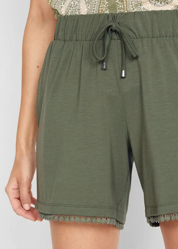 Short en jersey de viscose mélangée avec taille élastiquée et dentelle, bonprix
