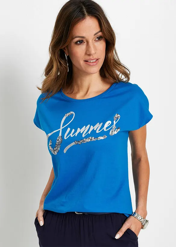 T-shirt avec inscription à sequins, bonprix