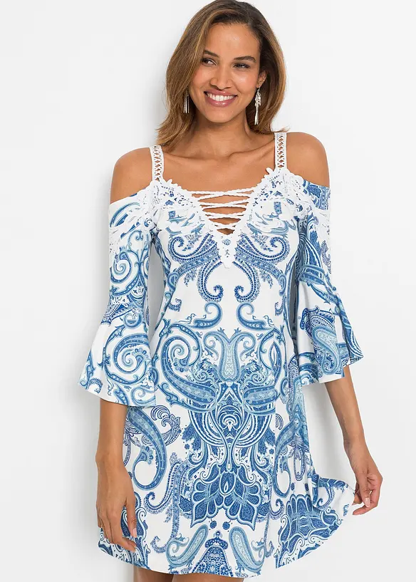 Robe évasée col Bardot, bonprix