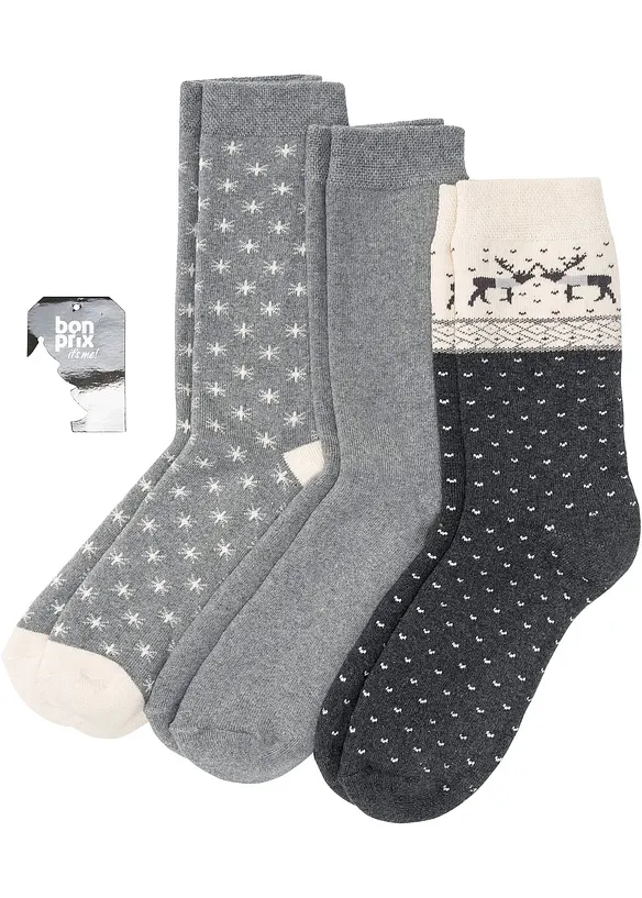 Lot de 3 paires de chaussettes thermiques en coton majoritaire, bonprix