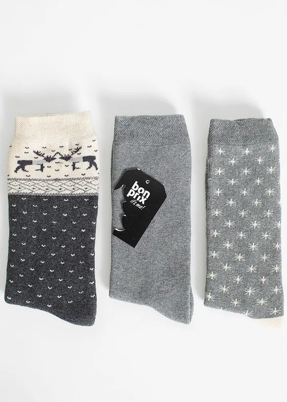 Lot de 3 paires de chaussettes thermiques en coton majoritaire, bonprix