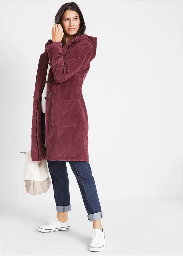 Gefütterter Cord-Dufflecoat, bonprix
