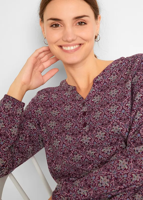 Bedrucktes Langarmshirt mit Henley-Kragen, bonprix