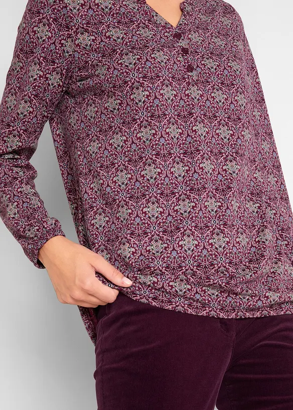 Bedrucktes Langarmshirt mit Henley-Kragen, bonprix