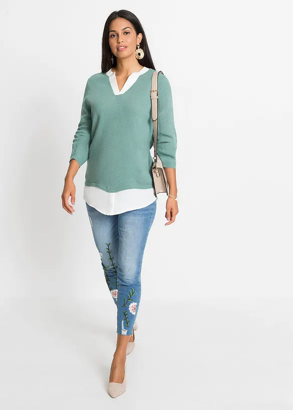 Feinstrickpullover mit Bluseneinsatz, bonprix