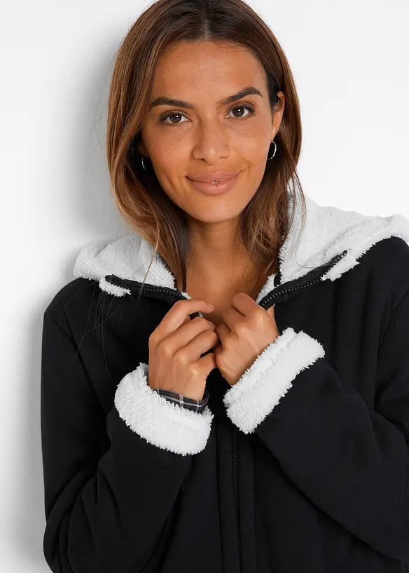Sweat zippé à capuche avec polaire peluche, bonprix