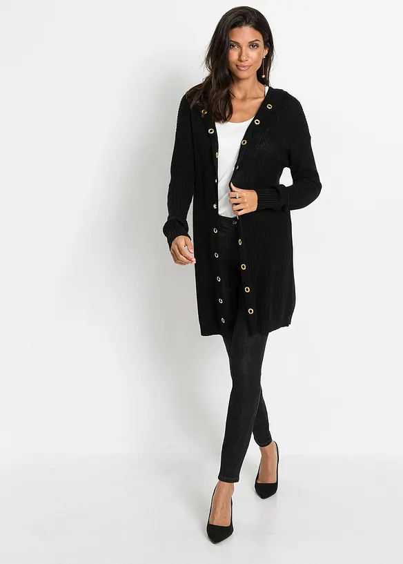 Longstrickjacke mit Kapuze, bonprix