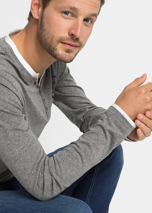 Henleyshirt, Langarm (2er Pack), bonprix