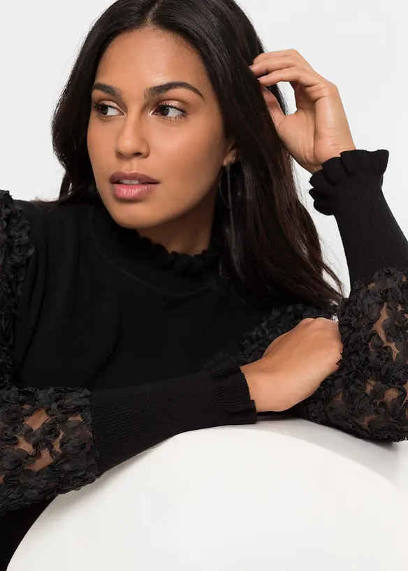 Pull col roulé avec manches en mousseline, bonprix