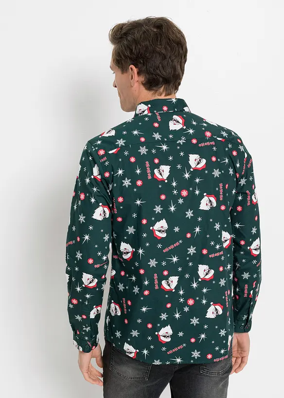 Langarmhemd mit Weihnachts-Druck aus reiner Baumwolle, Slim Fit, bonprix