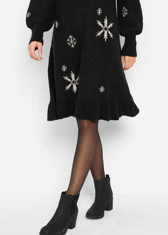 Strickkleid mit Schneeflocken-Print, bonprix