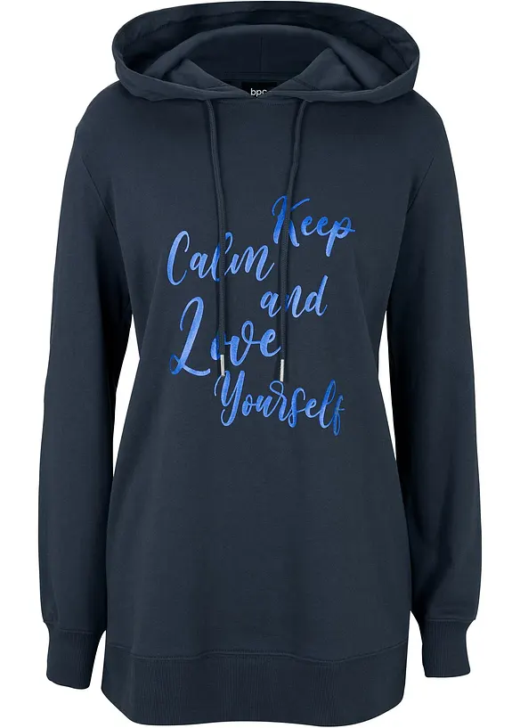 Sweat-shirt sport et féminin avec inscription métallisée, fentes latérales pour une plus grande liberté de mouvement, capuche., bonprix