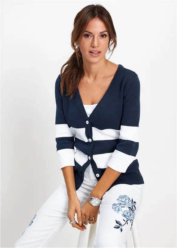 Baumwollstrickjacke mit Streifen, bonprix
