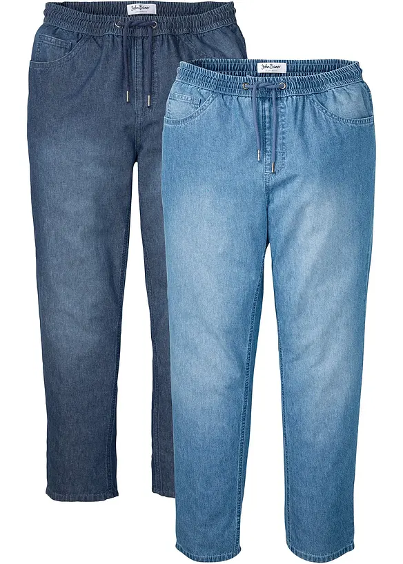 Lot de 2 jeans classiques à taille élastiquée en denim estival, bonprix